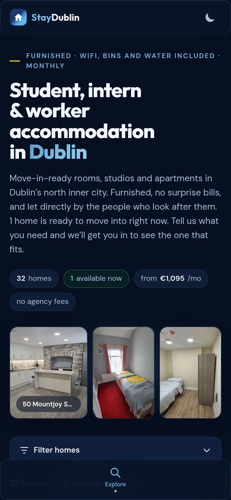 The StayDublin website on a phone