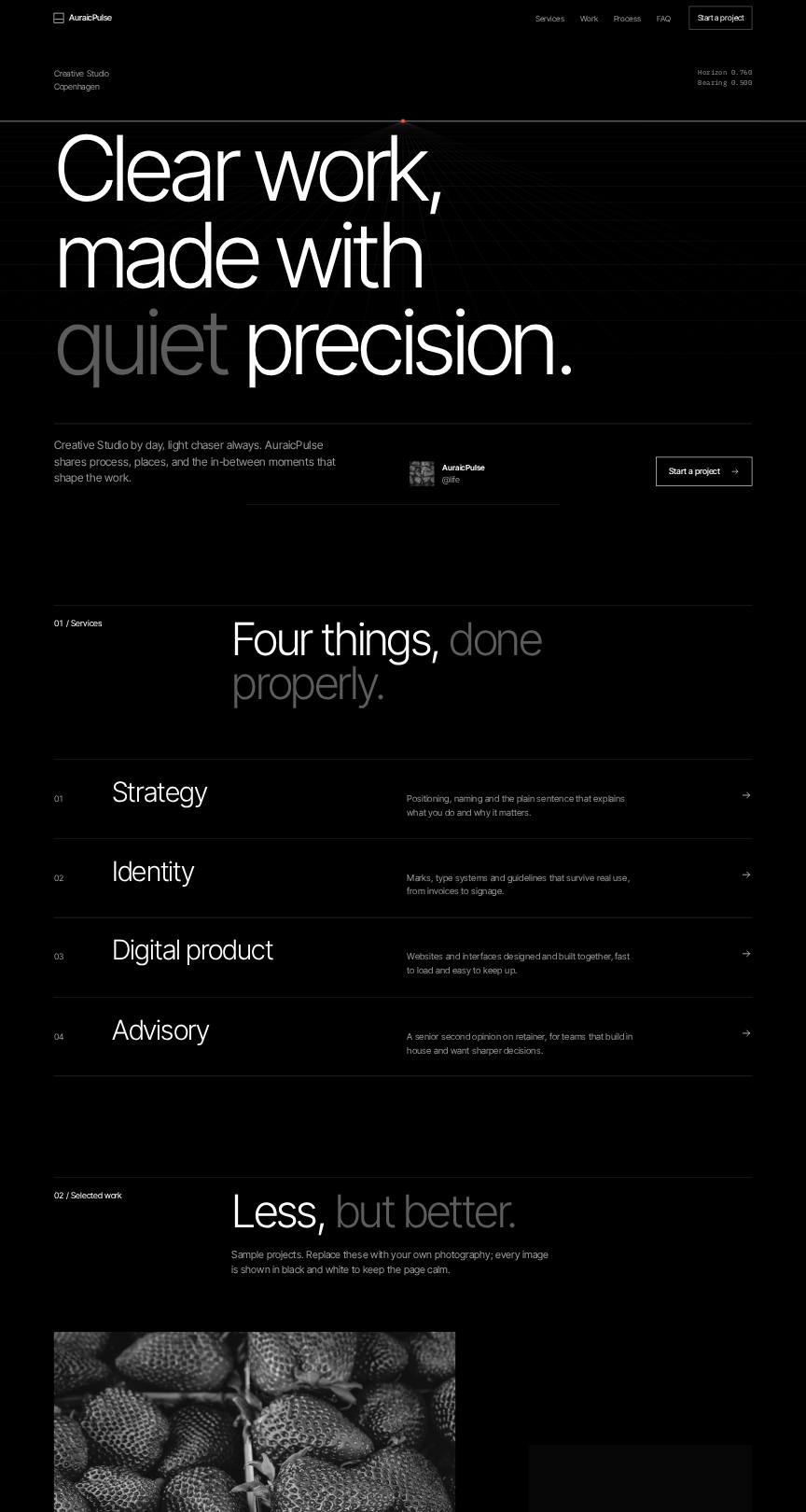 The Horizon design on a desktop screen